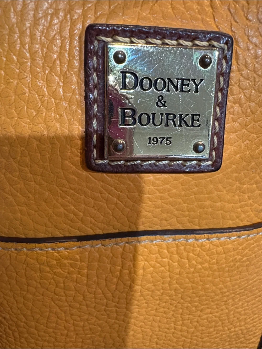 Dooney & Bourke Orange Pebbled Leather Tote with Brown Straps